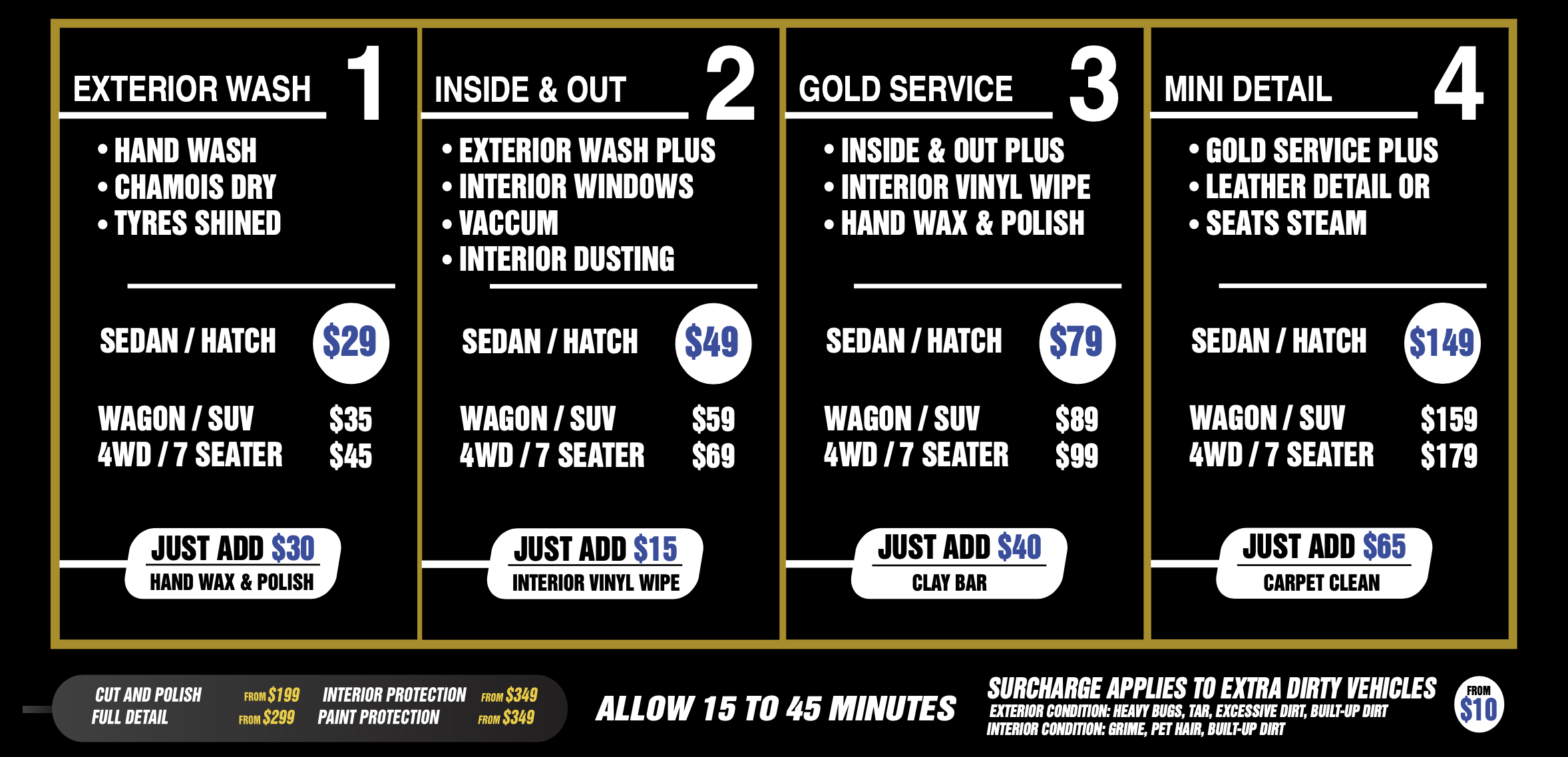 Wash Menu Silver Water Hand Car Wash